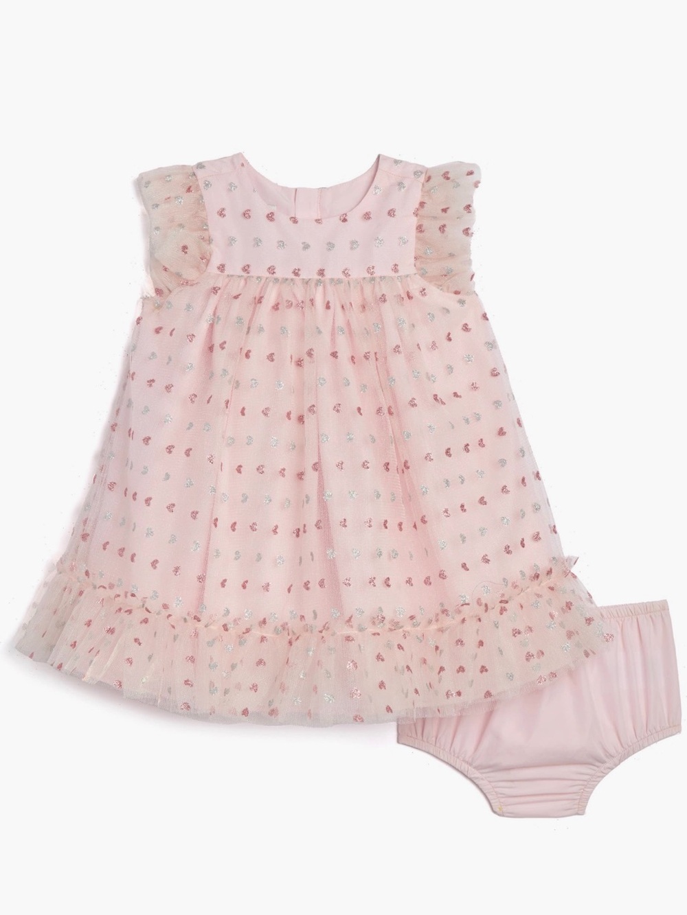 Pippa & Julie Pink Polka Dot Party Dress Baby 12M Like New
